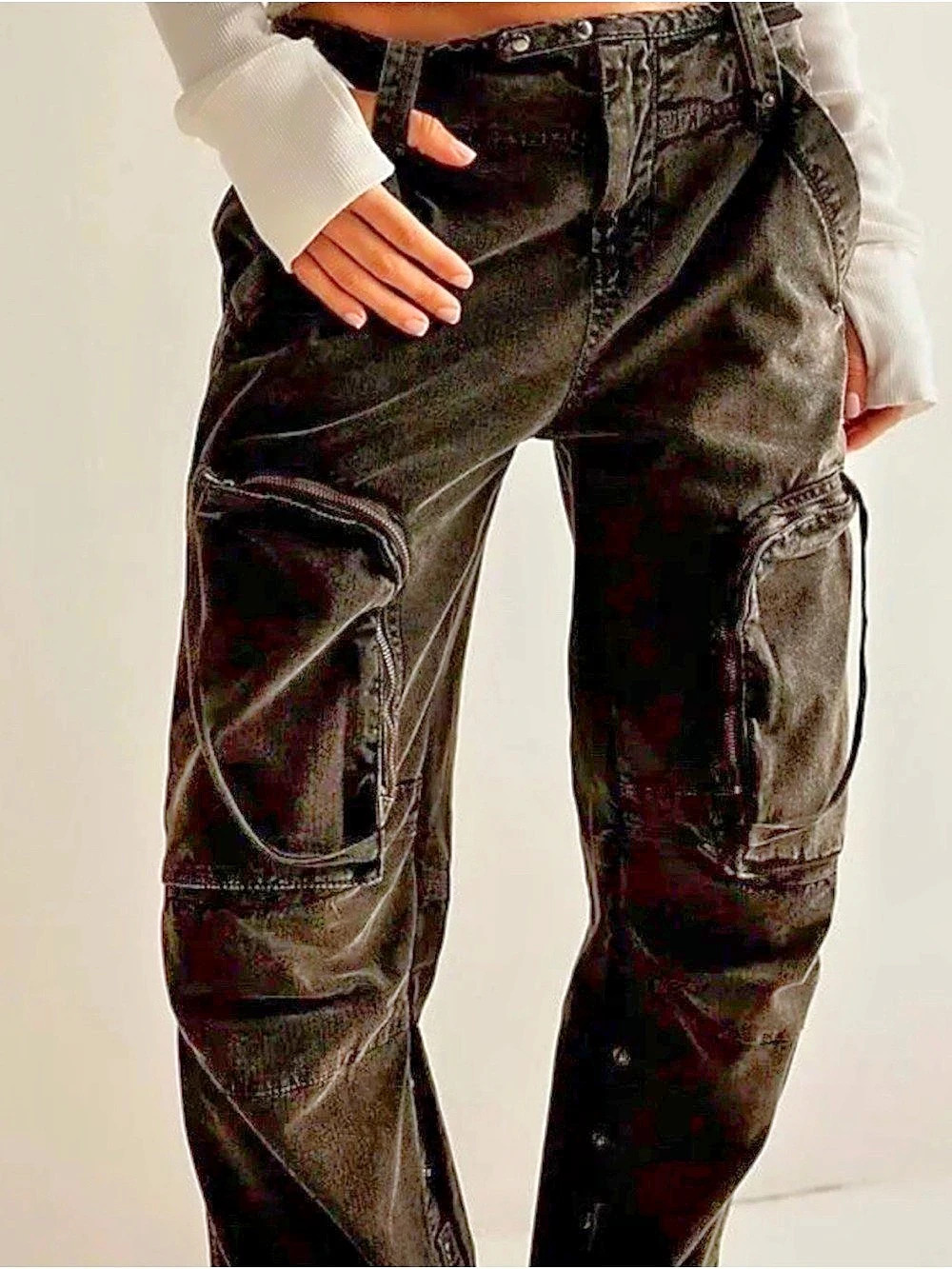 We The Free Free People Cant Compare Slouch Black Cargo Utility pants